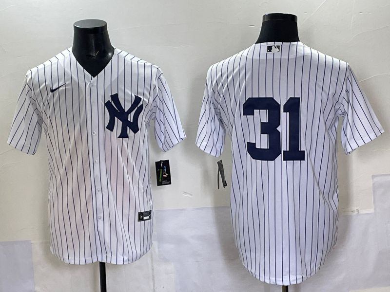 Men 2025 New York Yankees 31 No Name White Stripe Game Nike MLB Jersey style 01